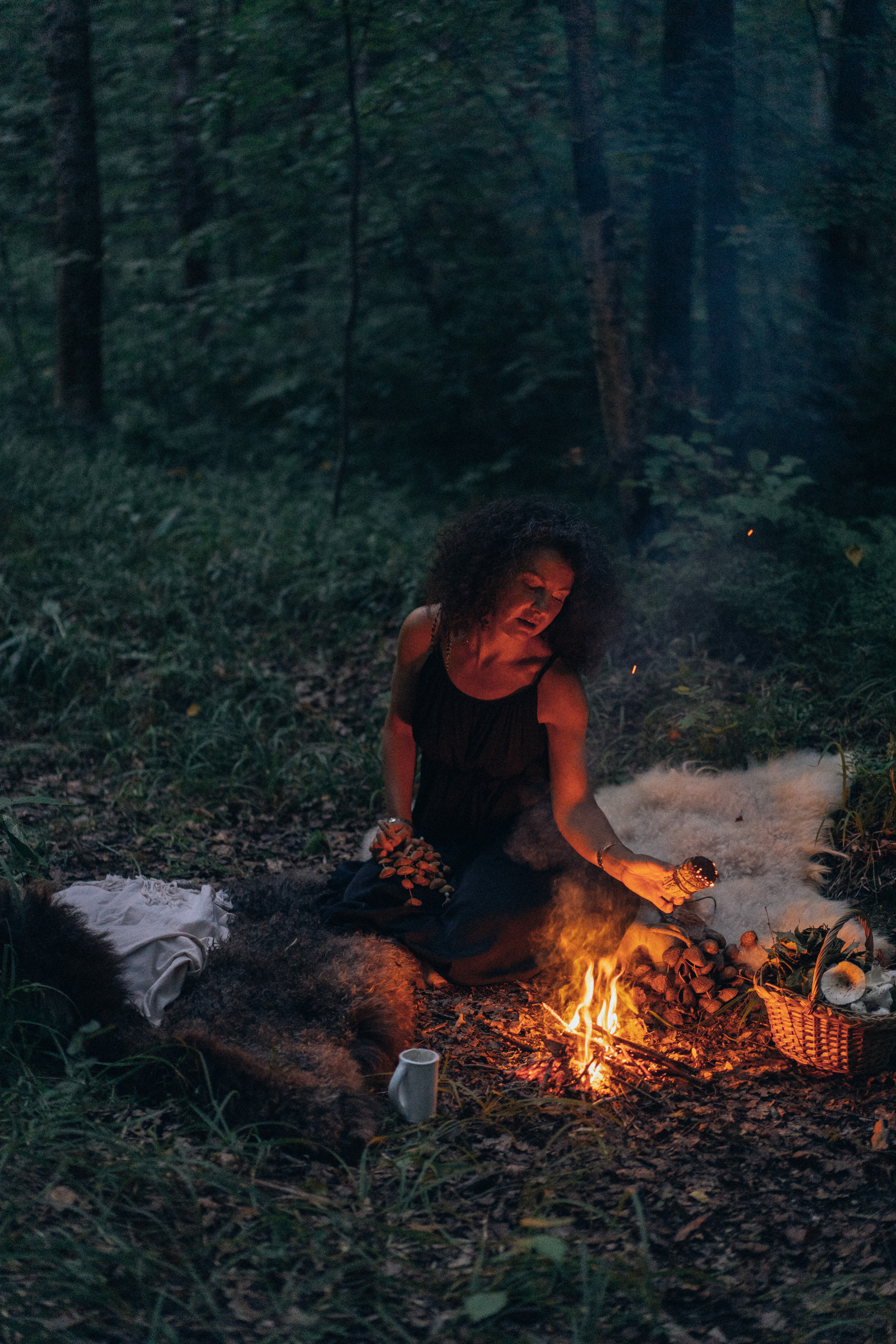 Woman Performing Ritual in the Forest